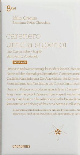 Idilio Origins - "Carenero Urrutia Superior" 70% Dark Chocolate with Cocoa Nibs - Venezuela