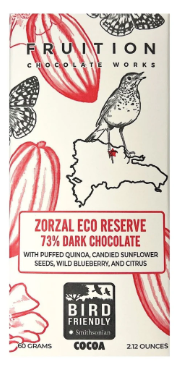 Fruition - "Bird Friendly" Zorzal 73% Dark Chocolate with Sunflower Seeds, Dried Fruit, and Popped Quinoa - Dominican Republic