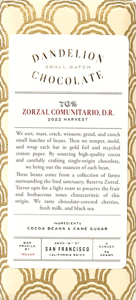 Dandelion - Zorzal Comunitario 70% Dark Chocolate - Dominican Republic
