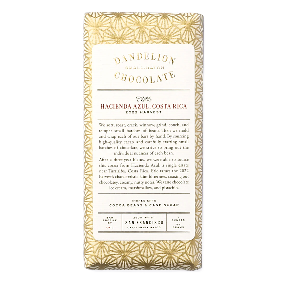Dandelion - Hacienda Azul 2022 Harvest 70% Dark Chocolate Bar - Costa Rica