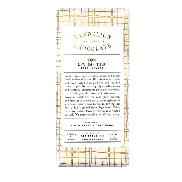 Dandelion - Kpalimé 70% Dark Chocolate Bar - Togo