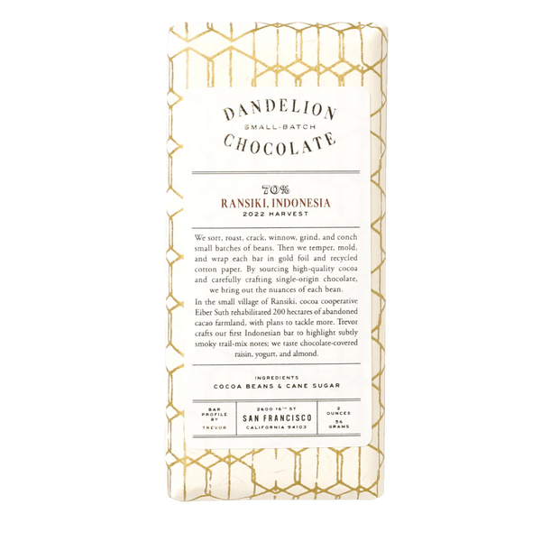 Dandelion - Ransiki 70% Dark Chocolate - Indonesia
