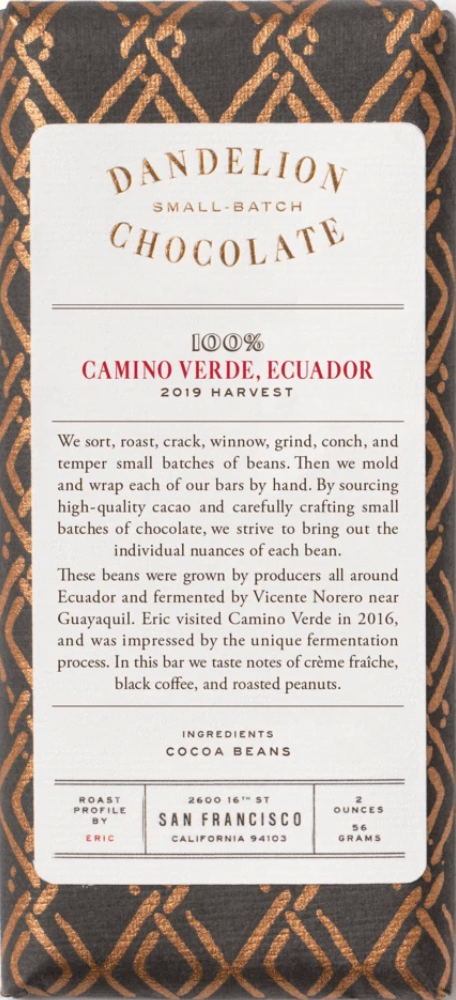 Dandelion Camino Verde Ecuador 100% Cocoa