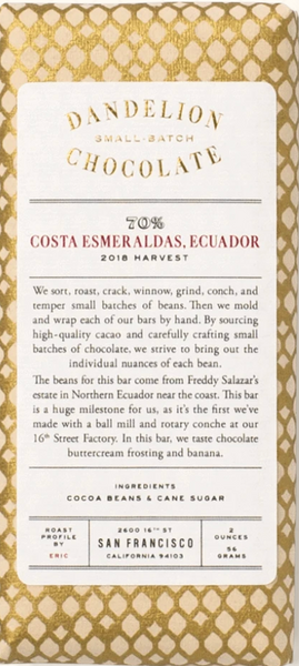 Dandelion - Costa Esmeraldas, Ecuador 70% Dark Chocolate