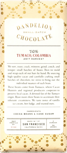 Dandelion  - Tumaco 70% Dark Chocolate - Colombia