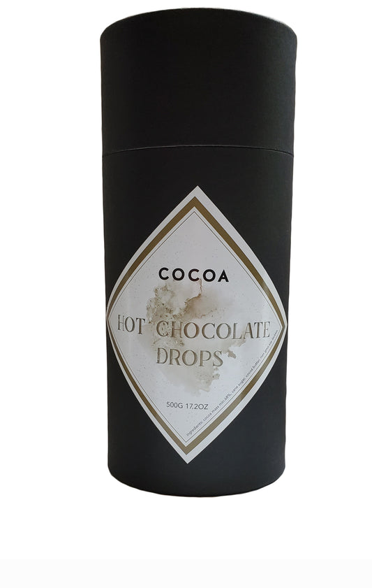 500g cylinder of hot chocolate drops, perfect for making rich and creamy hot chocolate beverages at home.