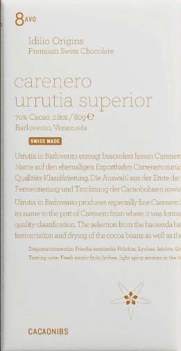 Idilio "Carenero Urrutia Superior" 70% Dark Chocolate Bar with Cocoa Nibs