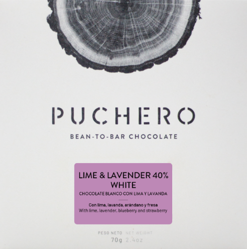 Puchero 40% "Lime & Lavender" White Chocolate Bar With Lime and Lavender