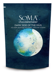 Package of Soma 'Dark Side of the Mug' rich dark drinking chocolate, featuring a cozy design and 75g size, perfect for creating indulgent hot chocolate