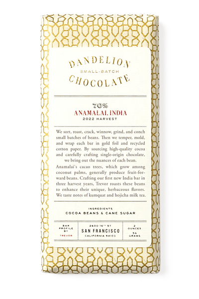 Dandelion Anamalai, India 70% Dark Chocolate
