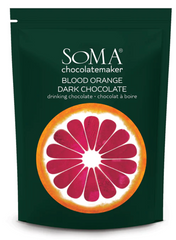 Soma Blood Orange dark drinking chocolate package, featuring a rich chocolate blend with refreshing blood orange flavor.