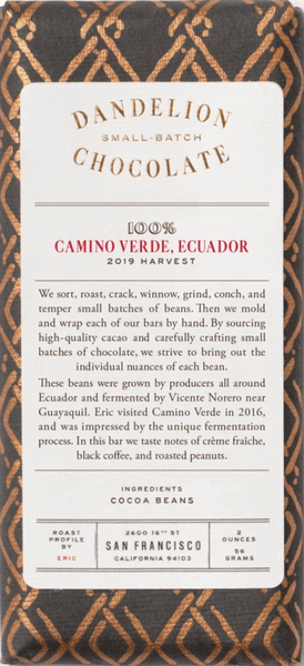 Dandelion - Camino Verde 100% Dark Chocolate - Ecuador