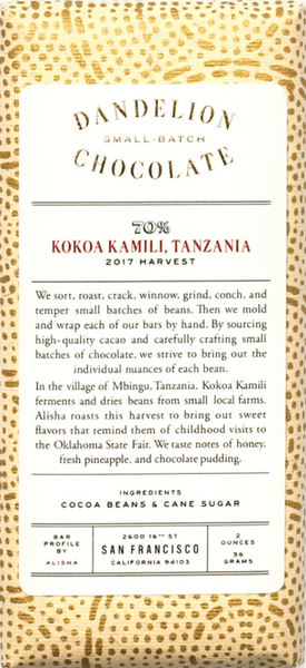 Dandelion Kokoa Kamili, Tanzania 70% Dark Chocolate